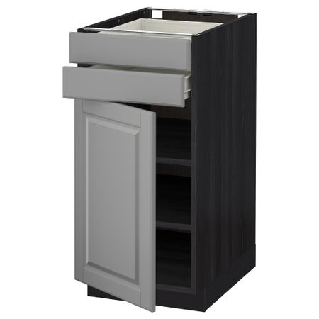 Напольный шкаф с дверцей, 2 ящиками МЕТОД / ФОРВАРА, черный, Будбин серый