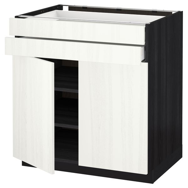Напольный шкаф, 2 дверцы, 2 ящика МЕТОД / МАКСИМЕРА, черный, Росдаль белый - схема-чертеж с размерами