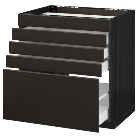 Напольный шкаф для варочной панели, 5 фасадов, 4 ящиков МЕТОД / МАКСИМЕРА, черный, Кунгсбакка антрацит