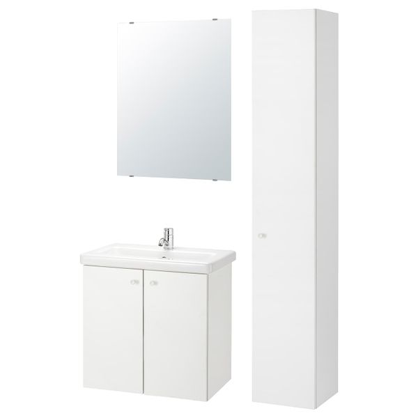 Комплект мебели для ванной,8 предм., белый/ПИЛКОН смеситель 64x43x65 см IKEA FISKÅN ФИСКОН / TVÄLLEN ТВЭЛЛЕН 494.360.86 - фото 1
