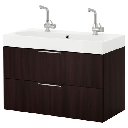 Шкаф для раковины с 2 ящиками ГОДМОРГОН, черно-коричневый (100x49x68 см)