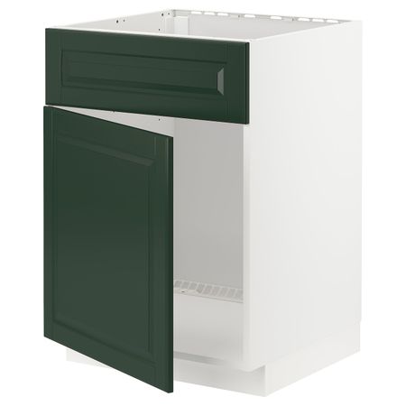Шкаф под мойку/дверь/фасад, белый/Будбин темно-зеленый 60x60 см IKEA METOD МЕТОД 394.465.14