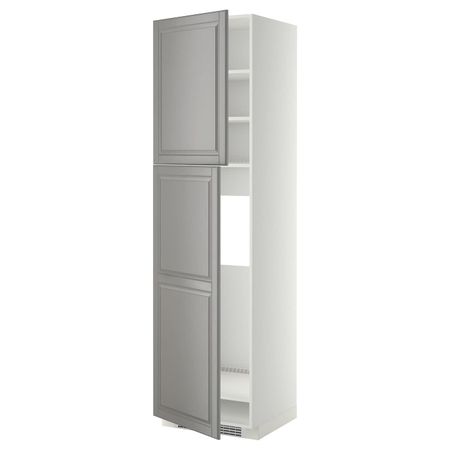 Высокий шкаф для холодильника/2дверцы, белый/Будбин серый 60x60x220 см IKEA METOD МЕТОД 994.448.14