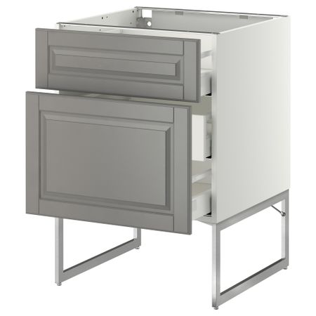 Напольный шкаф 2 фронтальные панели, 3 средняя ящик МЕТОД / МАКСИМЕРА, белый, Будбин серый