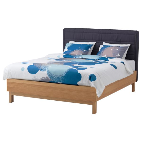 Каркас кровати ОППЛАНД, дубовый шпон, темно-серый - фото 2