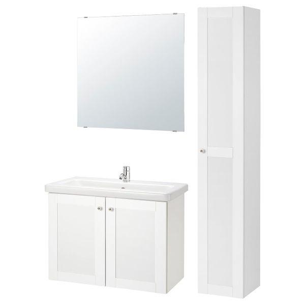 Комплект мебели для ванной,8 предм., Йельсен белый/ПИЛКОН смеситель 84x43x65 см IKEA FISKÅN ФИСКОН / TVÄLLEN ТВЭЛЛЕН 394.373.69 - фото 1