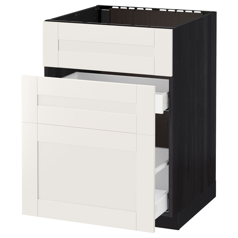 Напольный шкаф под мойку + 3 фронтальных панели, 2 ящика МЕТОД / МАКСИМЕРА, черный, Сэведаль белый - схема-чертеж с размерами