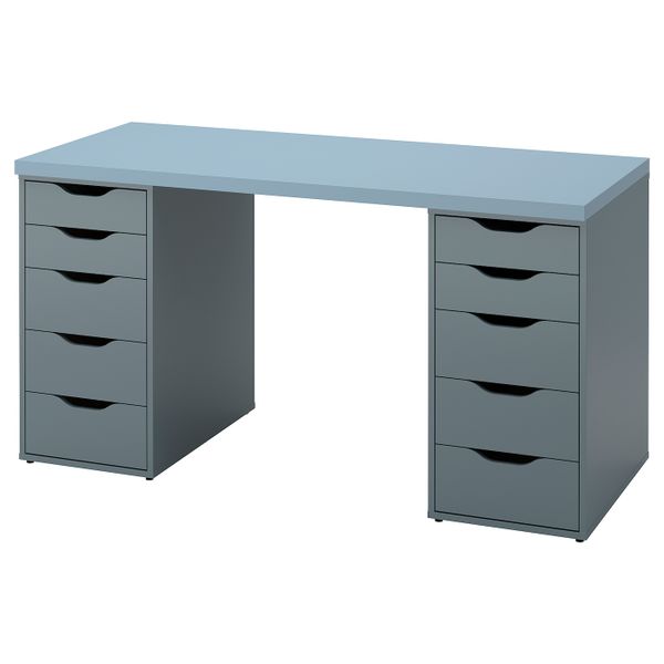 Письменный стол, голубой/серо-бирюзовый 140x60 см IKEA LAGKAPTEN ЛАГКАПТЕН / ALEX АЛЕКС 094.321.51 - схема-чертеж с размерами