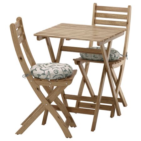 Стол + 2 стула, для сада АСКХОЛЬМЕН, серо-коричневая морилка, Стегон бежевый