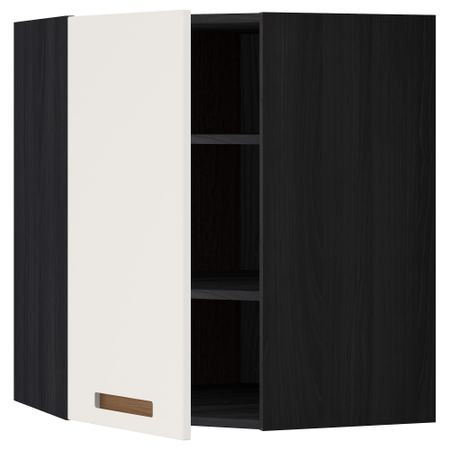 Угловой навесной шкаф с полками МЕТОД, черный, Мэрста белый