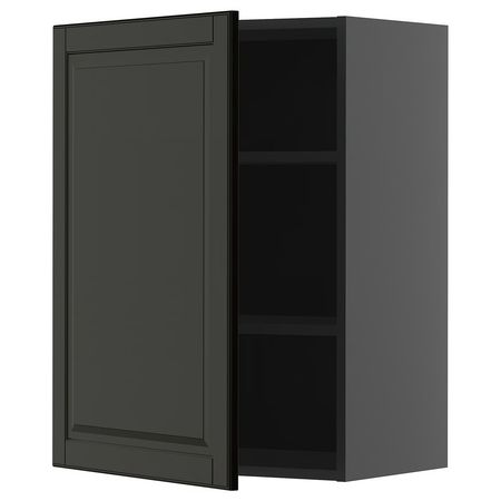 METOD Навесной шкаф с полками - черно-серый/Bodbyn чёрный 60x80 см