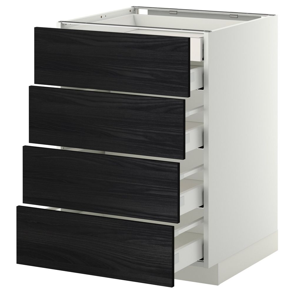 Напольный шкаф 4 фронтальных, 2 низких, 3 средних ящ, белый, Тингсрид черный 60x60 см IKEA МЕТОД / МАКСИМЕРА 492.343.47 - фото 1