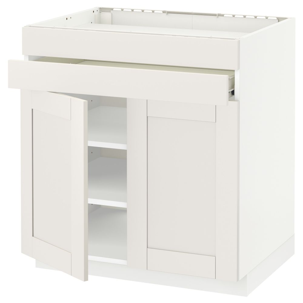 Напольный шкаф для варочной панели, 2 ящика, 2 фасада, 1 ящик МЕТОД / ФОРВАРА, белый, Сэведаль белый (80x60 см) - схема-чертеж с размерами