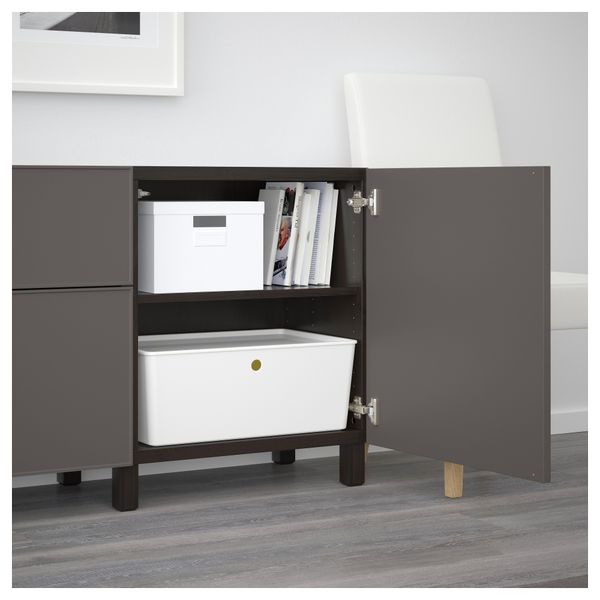 Комбинация для хранения с ящиками БЕСТО, черно-коричневый, Грундсвикен темно-серый (180x40x74 см) - схема-чертеж с размерами