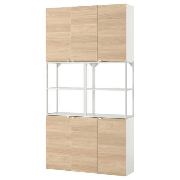 Комбинация для хранения, белый, под дуб, 120x32x225 см IKEA BEGIVENHET БЕГИВЕНХЕТ 993.870.26 - фото 1