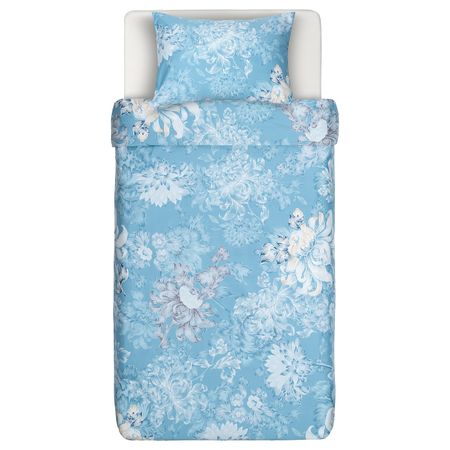Пододеяльник и 1 наволочка, цветок/синий 150x200/50x70 см IKEA FÅBLOMMIG ФОБЛОММИГ 504.992.09