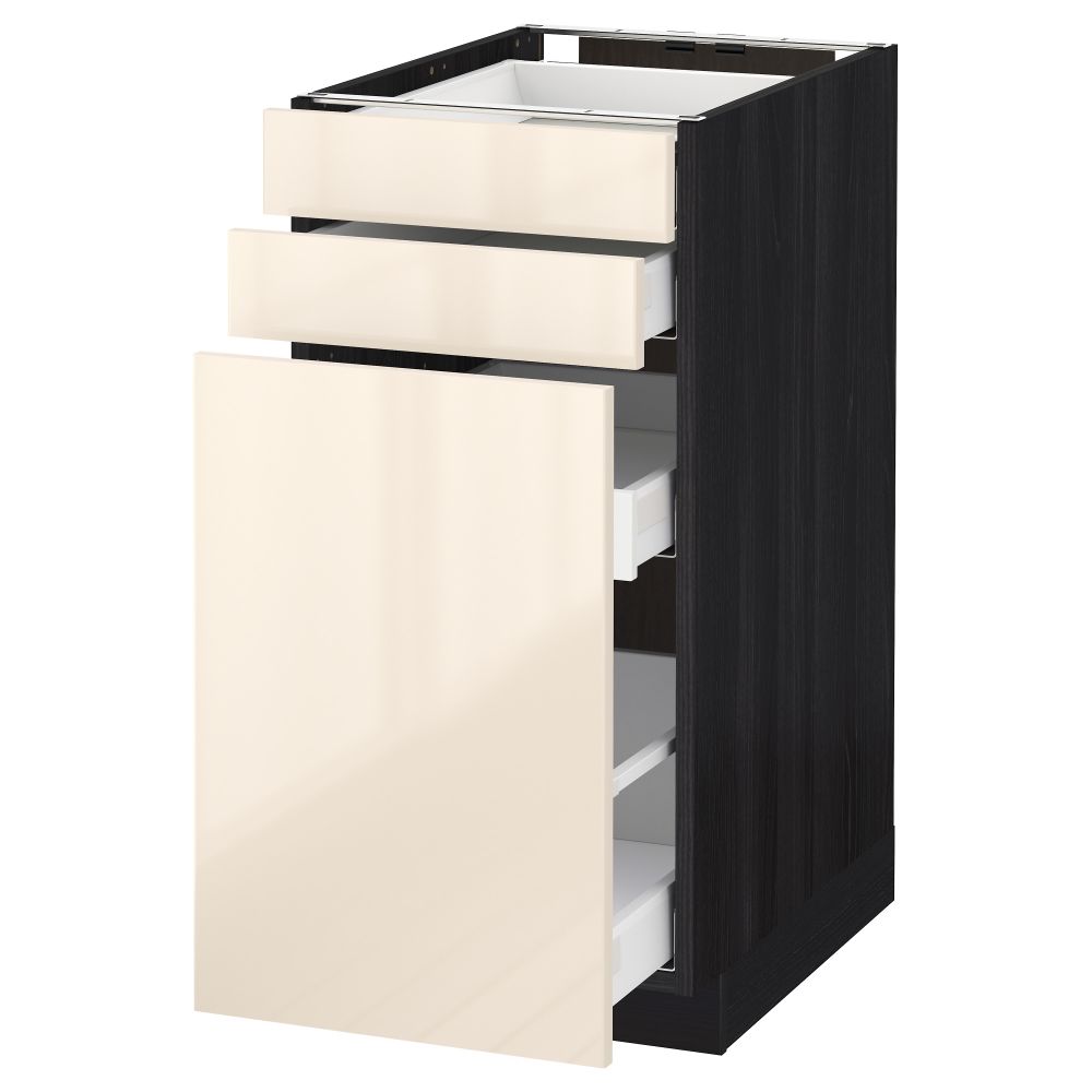 Напольный шкаф с выдвижными модулями, 2 фронтальные панели МЕТОД / МАКСИМЕРА, черный, Рингульт кремовый - схема-чертеж с размерами
