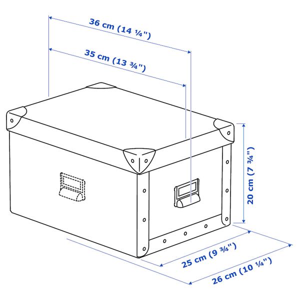 Коробка с крышкой, светло-зеленый/цветочный орнамент 25x36x20 см IKEA FJÄLLA ФЬЕЛЛА 404.650.78 - схема-чертеж с размерами