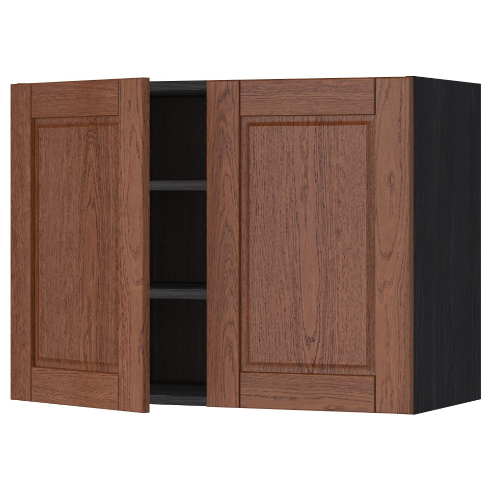 Навесной шкаф с полками, 2 дверцы МЕТОД, черный, Филипстад коричневый - схема-чертеж с размерами