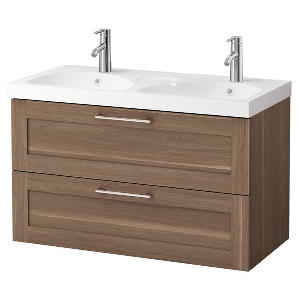 Шкаф для раковины с 2 ящиками ГОДМОРГОН / ЭДЕБОВИКЕН, под грецкий орех (100x49x64 см) - фото 2