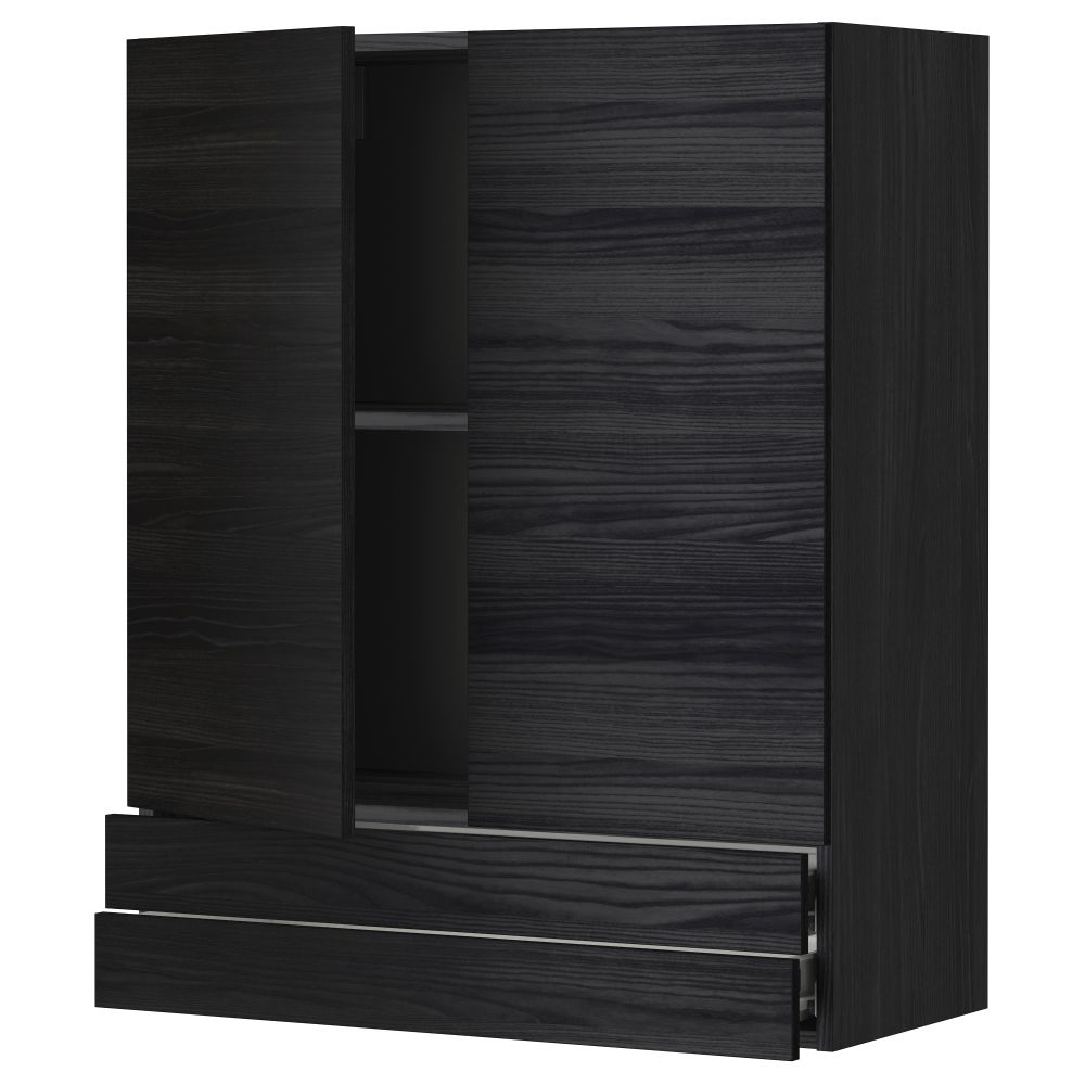 Навесной шкаф, 2 дверцы, 2 ящика МЕТОД / ФОРВАРА, черный, Тингсрид черный - фото 1
