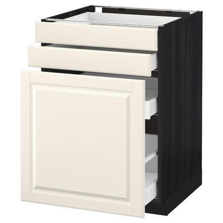 Напольный шкаф с выдвижными модулями, 2 фронтальные панели МЕТОД / МАКСИМЕРА, черный, Будбин белый с оттенком