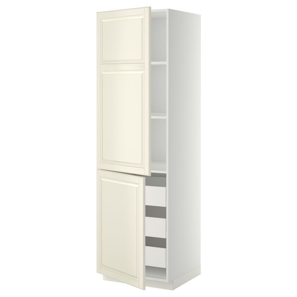 Высокий шкаф + полки, 3 ящика, 2 дверцы МЕТОД / ФОРВАРА, белый, Будбин белый с оттенком - схема-чертеж с размерами