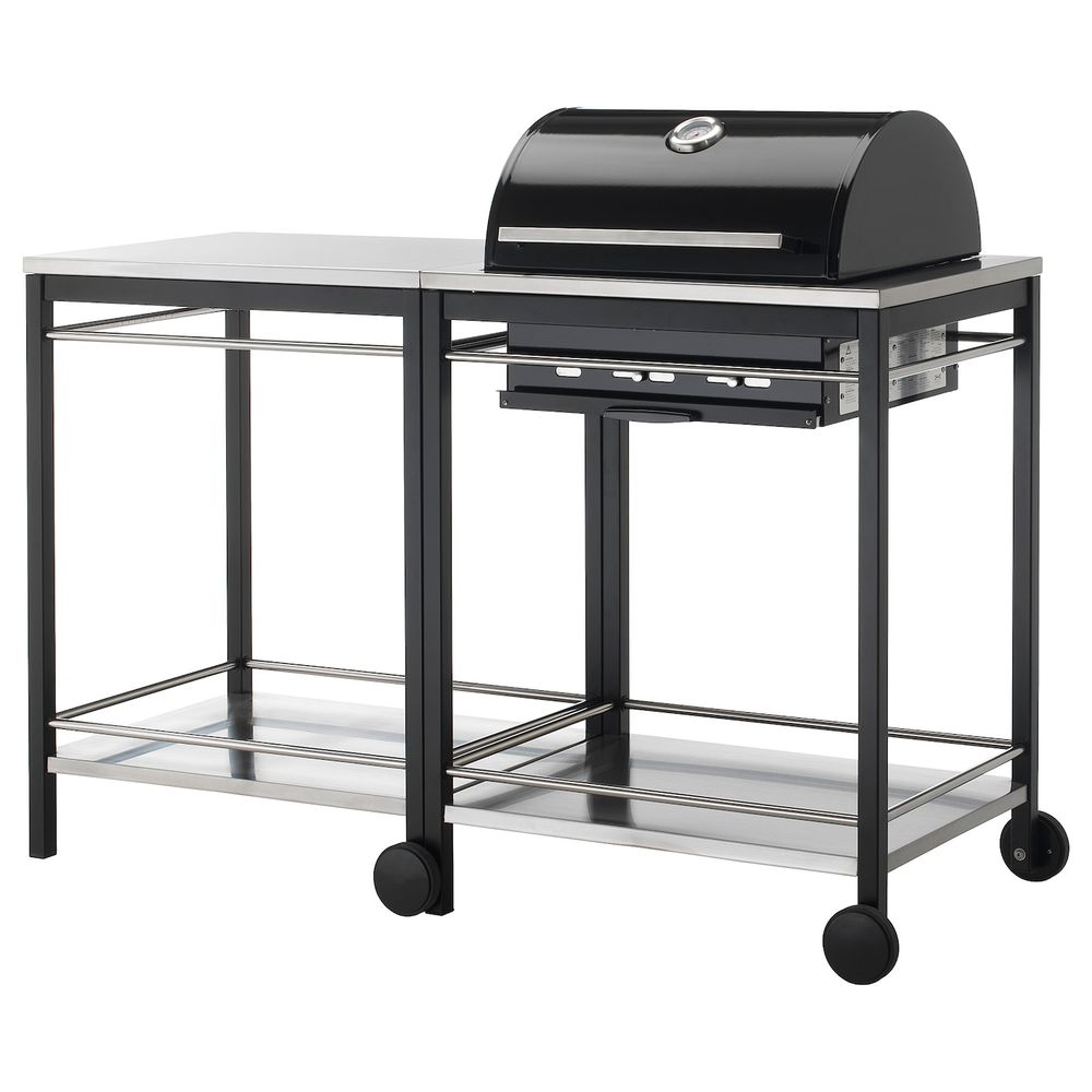 Угольный гриль с тележкой, нержавеющая сталь IKEA KLASEN КЛАСЕН 192.289.94 - фото 1