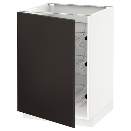 Напольный шкаф/проволочные корзины, белый/Кунгсбакка антрацит 60x60 см IKEA METOD МЕТОД 794.450.51