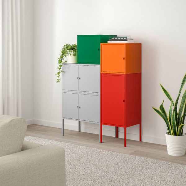 Комбинация для хранения, серый темно-зеленый/красный, оранжевый 95x127 см IKEA ЛИКСГУЛЬТ 692.489.18 - фото 2