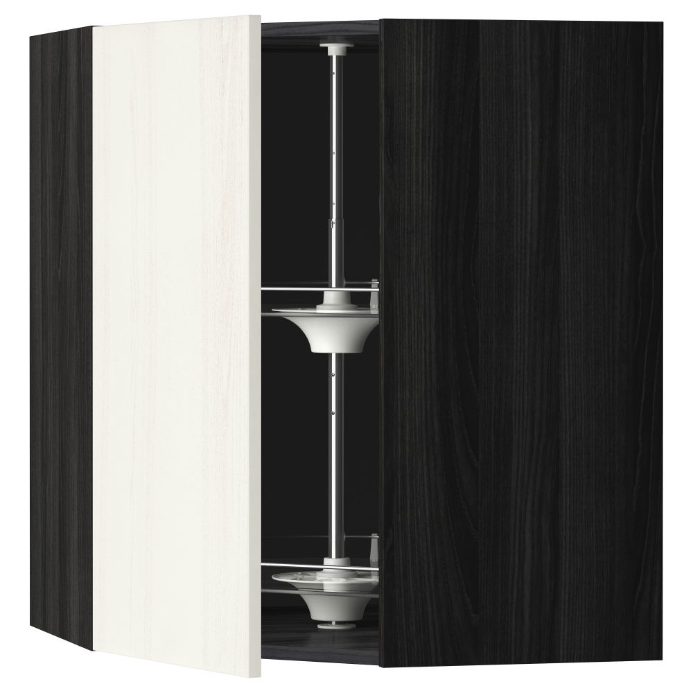 Угловой навесной шкаф с вращающейся секцией МЕТОД, черный, Росдаль белый - схема-чертеж с размерами