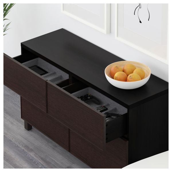 Комбинация для хранения с дверцами, ящиками БЕСТО, черно-коричневый, Инвикен черно-коричневый (120x40x74 см) - схема-чертеж с размерами