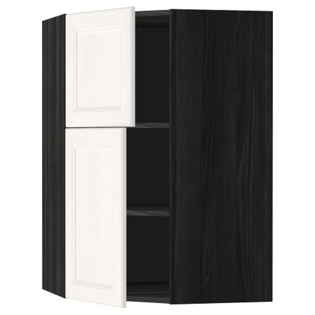 Угловой навесной шкаф + полки, 2 дверцы МЕТОД, черный, Лаксарби белый (68x100 см)