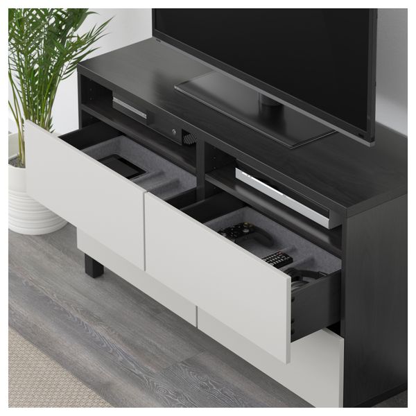 Тумба для ТВ с ящиками БЕСТО, черно-коричневый, Лаппвикен светло-серый (120x40x74 см) - фото 3