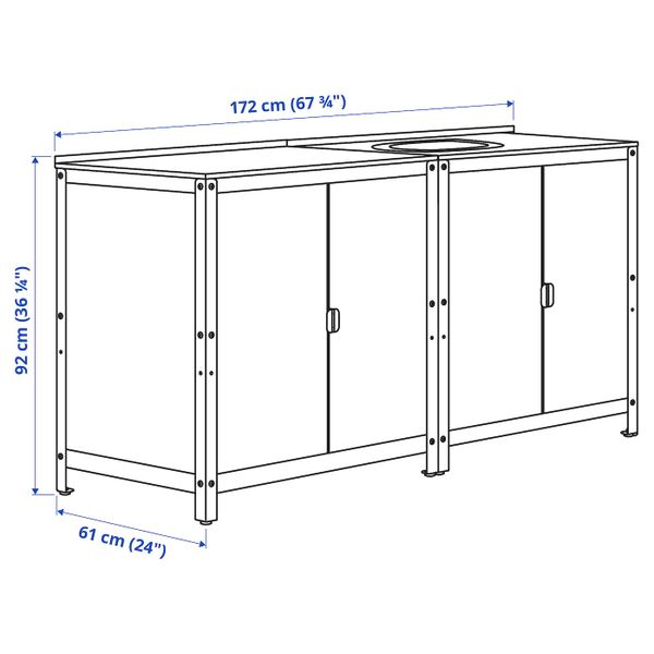Кухонная мойка/шкаф, для/улицы, нержавеющая сталь 172x61 см IKEA GRILLSKÄR ГРИЛЛЬСКЭР 294.003.90 - схема-чертеж с размерами