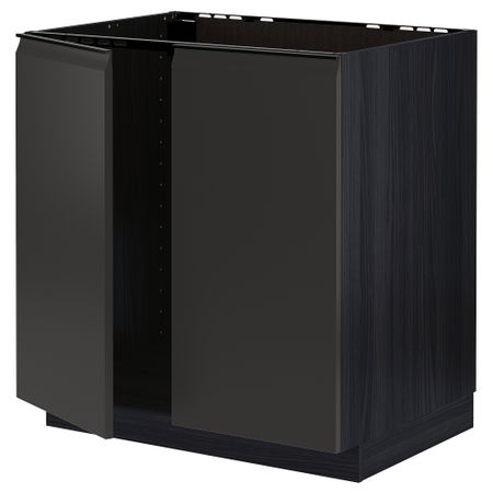 Напольный шкаф для мойки + 2 двери, черный, Upplöv матовый антрацит, 80x60 см IKEA METOD МЕТОД 694.952.92