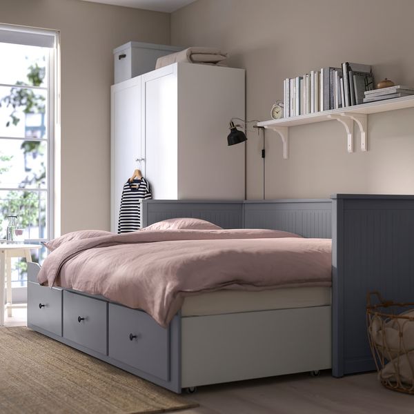 HEMNES Кушетка с 2 матрасами/3ящиками - серый/Ågotnes жесткий 80x200 см - фото 2
