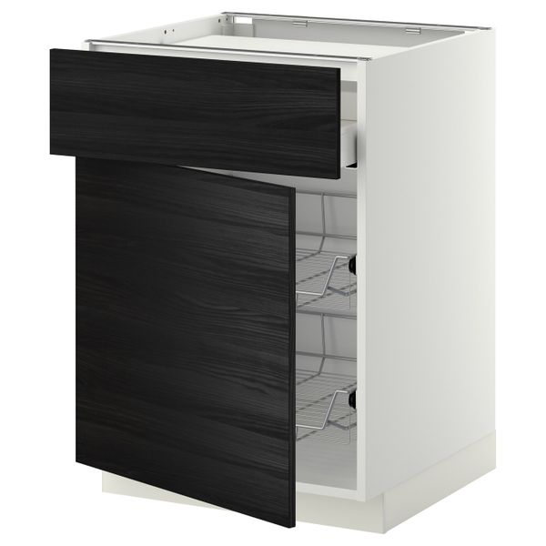 Напольный шкаф для варочной панели, ящик, 2 проволочных крзн, белый, Тингсрид черный 60x60 см IKEA МЕТОД / МАКСИМЕРА 392.349.51 - фото 1