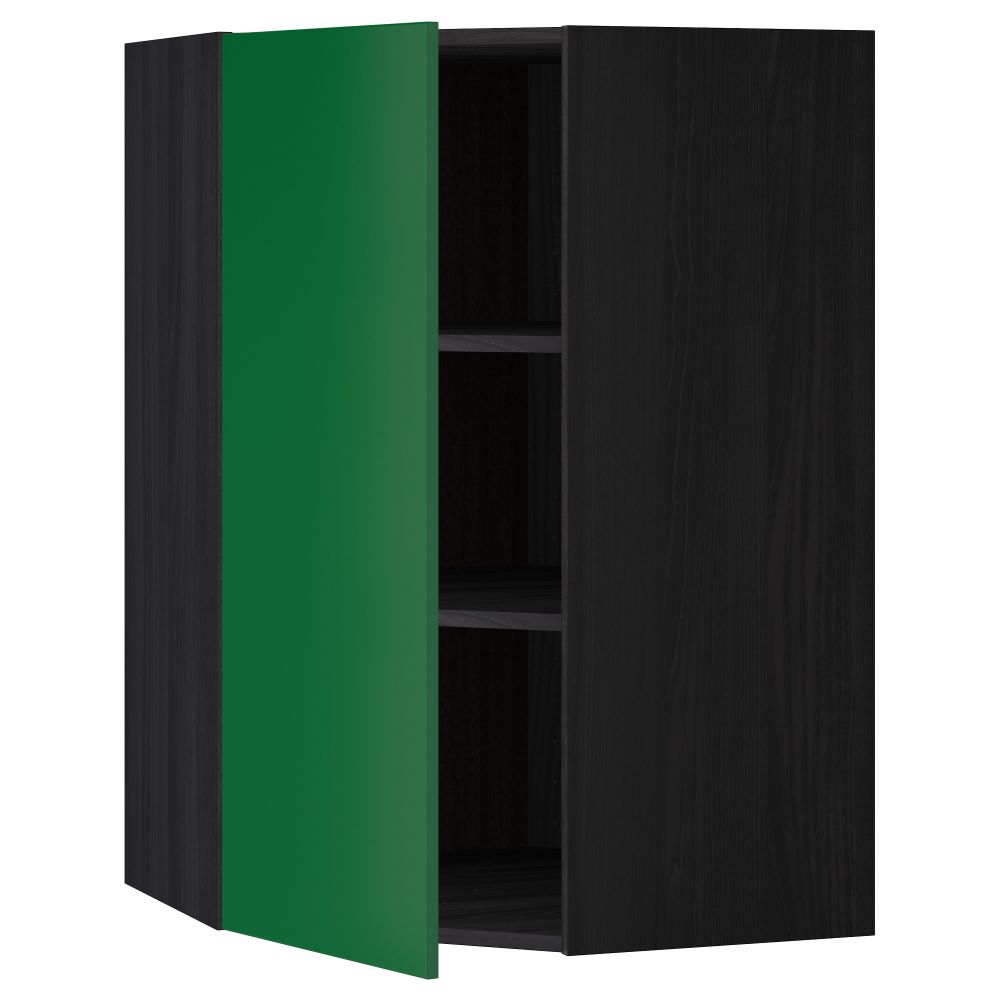 Угловой навесной шкаф с полками МЕТОД, черный, Флэди зеленый - схема-чертеж с размерами