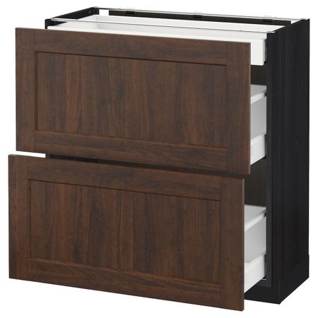 Напольный шкаф/2фасада/3ящика, черный/Эдсерум коричневый 80x37 см IKEA МЕТОД / МАКСИМЕРА 292.366.96