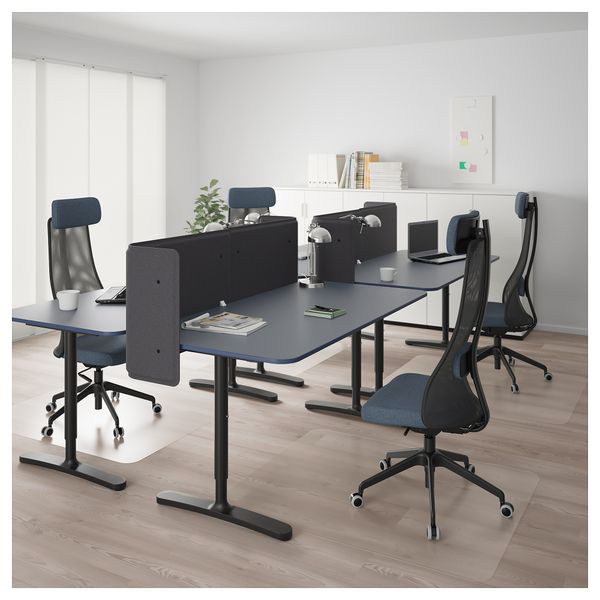 Стол с экраном БЕКАНТ, линолеум синий, черный (320x160 55 см) - фото 2