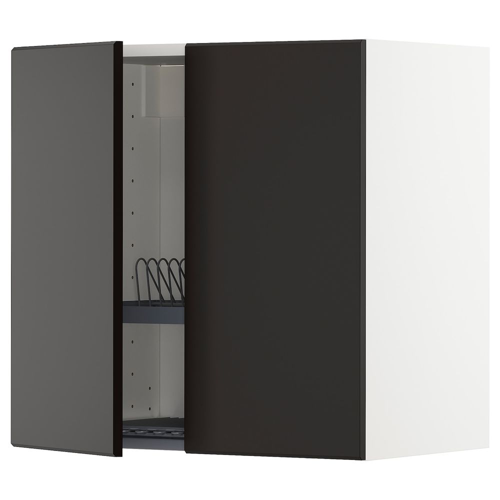 Навесной шкаф с посудной сушилкой, 2 дверец, белый/Кунгсбакка антрацит 60x60 см IKEA METOD МЕТОД 493.010.92 - фото 1