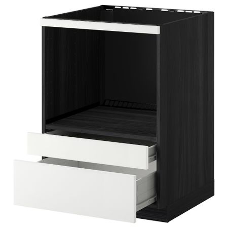 Напольный шкаф для комбинирования СВЧ, ящики МЕТОД / ФОРВАРА, черный, Рингульт белый (60x60 см)