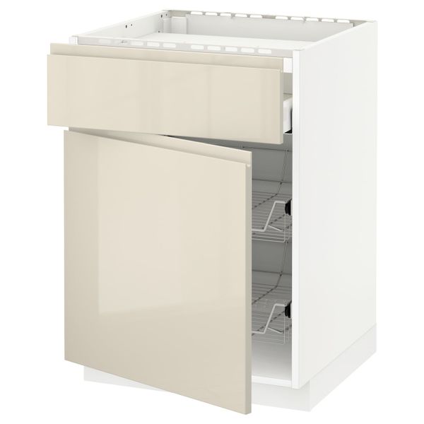Шкаф для варочной панели/ящик/2пр крз, белый/Воксторп глянцевый светло-бежевый 60x60 см IKEA METOD МЕТОД / MAXIMERA МАКСИМЕРА - фото 1
