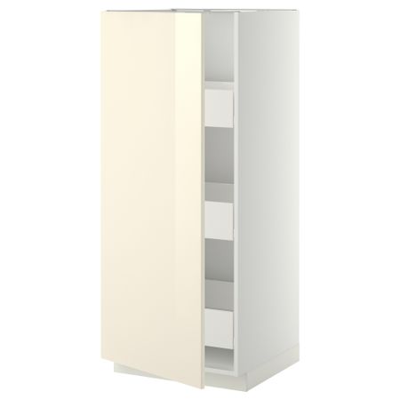 Высокий шкаф с ящиками МЕТОД / ФОРВАРА, белый, Рингульт кремовый (60x60x140 см)