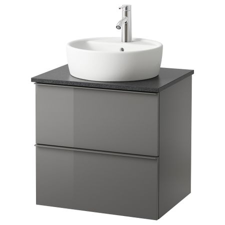 Шкаф п-раковину/столешн45/раковина ГОДМОРГОН/АЛДЕРН / ТОРНВИКЕН, глянцевый серый, черный (62x49x74 см)