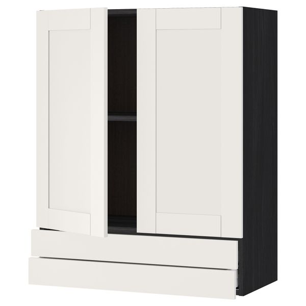 Навесной шкаф, 2 дверцы, 2 ящика МЕТОД / МАКСИМЕРА, черный, Сэведаль белый - схема-чертеж с размерами