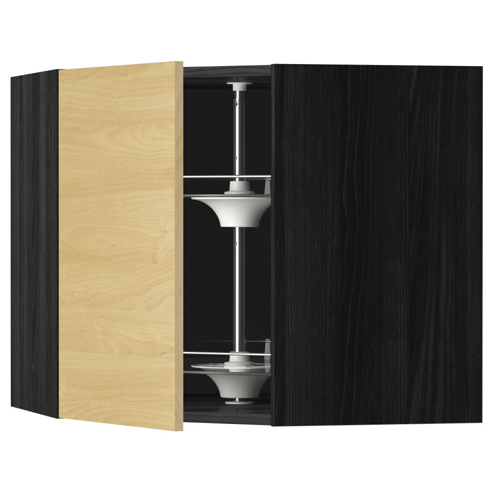 Угловой навесной шкаф с вращающейся секцией МЕТОД, черный, Тингсрид береза - схема-чертеж с размерами