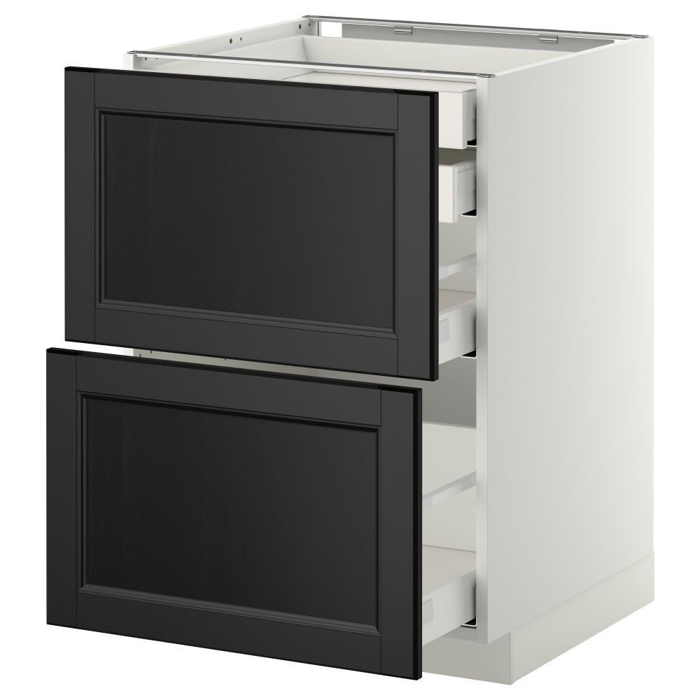 Напольный шкаф 2 фронтальные панели, 2 нижних, 1 средний, 1 высокий ящик МЕТОД / МАКСИМЕРА, белый, Лаксарби черно-коричневый - фото 1
