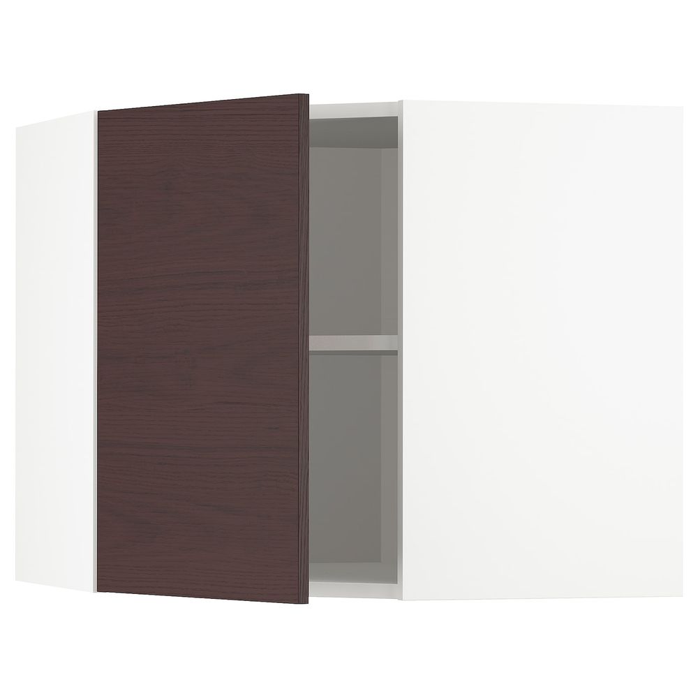 Угловой навесной шкаф с полками, белый Аскерсунд/темно-коричневый под ясень 68x60 см IKEA METOD МЕТОД 693.354.30 - фото 1